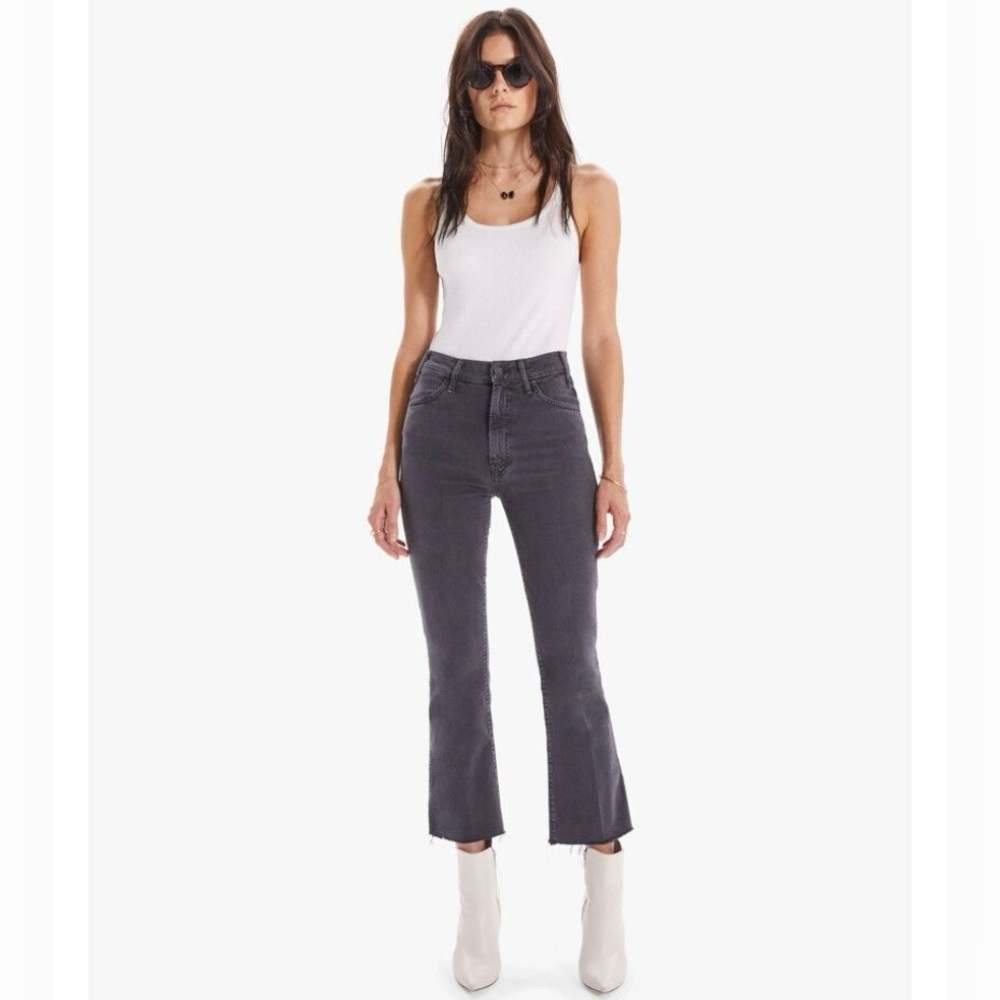 MOTHER The Hustler Ankle Fray Jeans Chalk It Up Gray Size 31